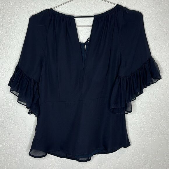 NWT Cinq A Sept Daria Split Neck Silk Blouse Navy Blue Small - Picture 6 of 12
